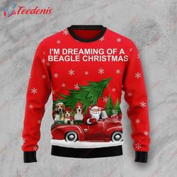 Beagle And Red Truck Ugly Christmas Sweater, Best Womens Ugly Christmas Sweater  Wear Love, Share Beauty