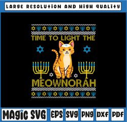 Time To Light The Meownorah Jewish Cat PNG, Menorah Lover Ugly Chanukah PNG, Funny Hanukkah Png, Cat Png Sublimation Des