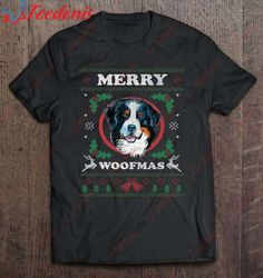 bernese mountain dog merry woofmas christmas dog gift t-shirt, christmas shirts family cheap  wear love, share beauty