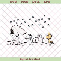 Retro Snoopy Woodstock Snowman SVG Graphic Design File