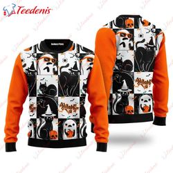 Black Cat and Ghost Halloween Ugly Christmas Sweater, Best Ugly Christmas Sweaters  Wear Love, Share Beauty