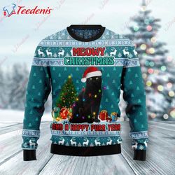 Black Cat Meomy Christmas And A Happy Purr Year Ugly Christmas Sweater, Mens Ugly Christmas Sweater  Wear Love, Share Be