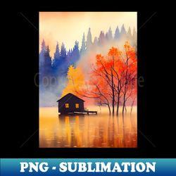 colorful autumn landscape watercolor 11 - signature sublimation png file - perfect for sublimation art