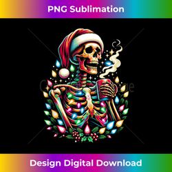Cozy Christmas Skeleton Coffee Lover - Lights X-Mas Skull Tank To - Contemporary PNG Sublimation Design - Elevate Your Style with Intricate Details