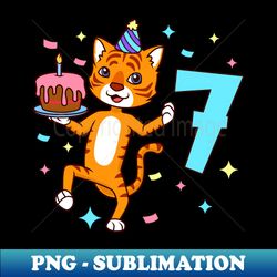 I am 7 with tiger - boy birthday 7 years old - Decorative Sublimation PNG File - Boost Your Success with this Inspirational PNG Download