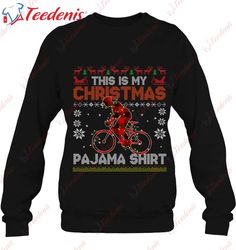 Buffalo Plaid Cycling Christmas Pajama Ugly Sweater Shirt, Plus Size Womens Christmas Shirts  Wear Love, Share Beauty