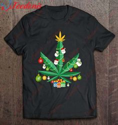 Cannabis Leaf Christmas Tree Shirt, Plus Size Christmas T Shirts Ladies  Wear Love, Share Beauty