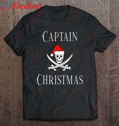 captain christmas holiday pirate skull santa hat boating tank top shirt, plus size christmas t shirts ladies  wear love,