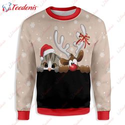 Cat And Reindeer Ugly Christmas Sweater, Ugly Christmas Sweaters Womens Sale  Wear Love, Share Beauty