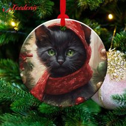 Cat Christmas Ornament, Heirloom Keepsake, Loving Gift, Round Ceramic  Wear Love, Share Beauty