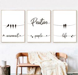 Positive Quote Print Scandinavian Minimalist Poster Positive Life Set of 3 Wall Art Inspirational Quotes Printable Art