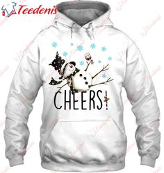 Cheers Snowman And Wine Christmas Apparel  Clothing Womens T-Shirt, Plus Size Womens Christmas Sweaters  Wear Love, Shar