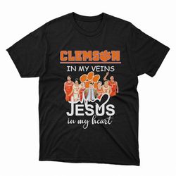 clemson tigers basketball in my veins jesus in my heart t-shirt, ladies tee