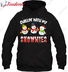 chillin with my snowmies christmas snowman santa hat shirt, plus size womens christmas tees  wear love, share beauty