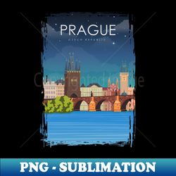 Prague Czech Republic Bridge Vintage Minimal Retro Travel Poster - Exclusive Sublimation Digital File - Add a Festive Touch to Every Day