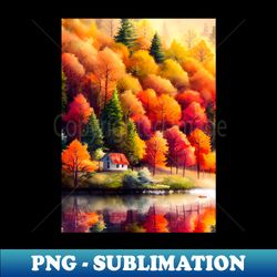 colorful autumn landscape watercolor 30 - artistic sublimation digital file - unleash your inner rebellion