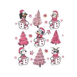 Bluey Family Pink Christmas Tree PNG Sublimation Design