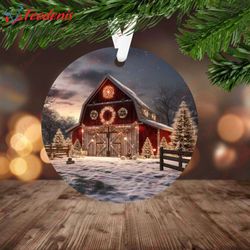 Christmas Barn 3D Ornament, Round Ceramic, Rustic Red, Classic Keepsake  Wear Love, Share Beauty