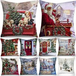 Christmas Tree & Snowflakes printed Pillowcase, Holiday Decor Throw Pillow Cover, Warm Winter Cushion Cover, 42cm