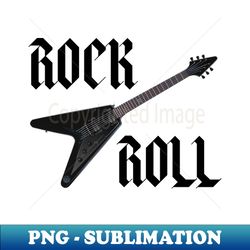 Rock  Roll Black Electric Guitar - PNG Transparent Sublimation Design - Unleash Your Creativity