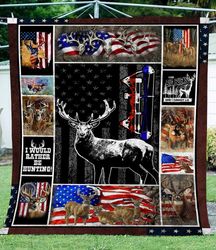 Deer Hunting American Flag Bow Hunting Deer Skull Patriotic Soft Throw, Hunting Blanket, Gift For Hunters Cozy Fleece Bl