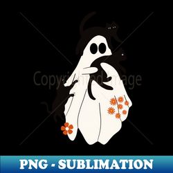 Retro Vintage Cute Flowers Spooky Ghost With Black Cats Halloween - Digital Sublimation Download File - Revolutionize Your Designs