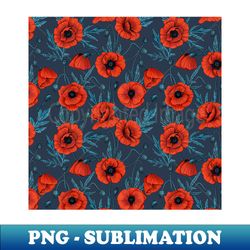 Poppies red and blue on navy - PNG Transparent Sublimation File - Defying the Norms