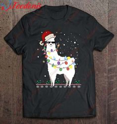 Christmas Llama Santa Hat Ugly Xmas Tree Alpaca Gift T-Shirt, Women Christmas Shirts Family  Wear Love, Share Beauty