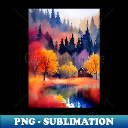 colorful autumn landscape watercolor 36 - unique sublimation png download - revolutionize your designs