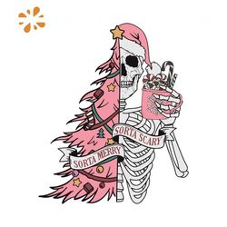 Sorta Merry Sorta Scary Funny Pink Skeleton SVG File