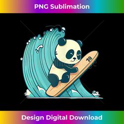 Cute Kawaii Panda surfing the great wave on a Bamboo board Tank To 0461 - Sleek Sublimation PNG Download - Immerse in Creativity with Every Design