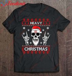 heavy christmas devil horns skull santa hat shirt, funny christmas shirts mens  wear love, share beauty
