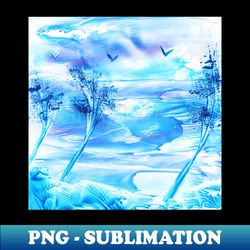 evening blue landscape encaustic art decoration sketch - instant png sublimation download - bring your designs to life