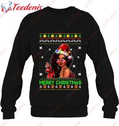 Christmas Santa Hat Black African Girl American Melanin Xmas Shirt, Men Christmas Shirts Family Cheap  Wear Love, Share