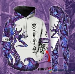 Deer Hunting Gift Personalized Us Size Purple Camo Deer Hunting Camo Us Flag Country Girl Hoodie And Leggings Set Hg