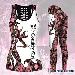 deer hunting gift pink deer hunting country girl tank top and leggings set ch