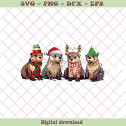 Retro Otters Christmas Lights PNG Sublimation Download