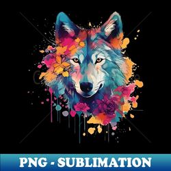 Colorful wolf with flowers - Digital Sublimation Download File - Unlock Vibrant Sublimation Designs