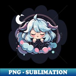Adorable Anime Chibi Capricorn Zodiac Sleeping Little Astro Girl - Modern Sublimation PNG File - Perfect for Sublimation Mastery