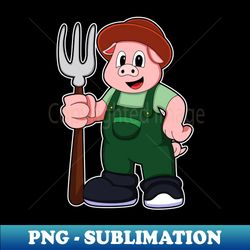Pig at Farmer with Rake - Professional Sublimation Digital Download - Unleash Your Creativity