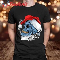 christmas skull wearing santa claus hat shirt