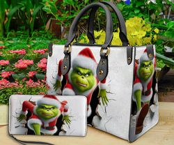 Grinch Christmas Leather Bag  Wallet, Grinch Women Shoulder Bag, Grinch Handbag