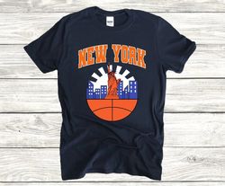 new york basketball colorful cityscape unisex classic navy shirt , new york basketball team retro tee, sports tshirt , a