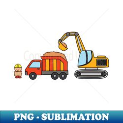 Kids drawing construction set dump truck with excavator and construction worker holding a map - Premium Sublimation Digital Download - Unlock Vibrant Sublimation Designs