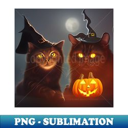 two silly cats with halloween witch hats - vintage sublimation png download - stunning sublimation graphics