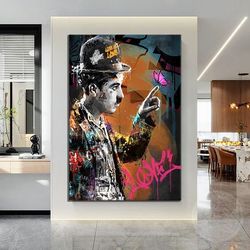Charli Chaplin Graffiti Modern Design Canvas Print Wall Painting, Wall Art Canvas, Canvas Print, Ready To Hang Wall Prin