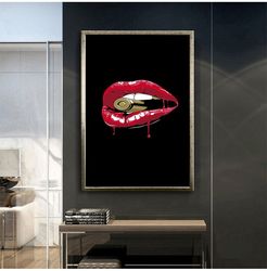 Lead And Red Lips Sexy Canvas Print Wall Decor, Wall Art Canvas, Canvas Print, Ready To Hang Wall Print, Design Canvas P