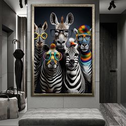 Modern Design Zebras With Glasses, Modern Art Canvas Wall Decor, Ready To Hang Canvas Print, New Year Gift, New Home Wal