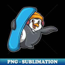 penguin at snowboarding with snowboard and hat - png sublimation digital download - fashionable and fearless