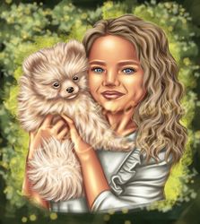 custom digital portrait, portrait with pet, portrait from photo, pets portrait, gift for parents, gift for bestfriend